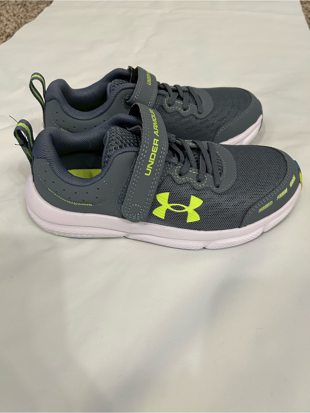 Under Armour Kids Gray and Neon Green Athletic Sneakers